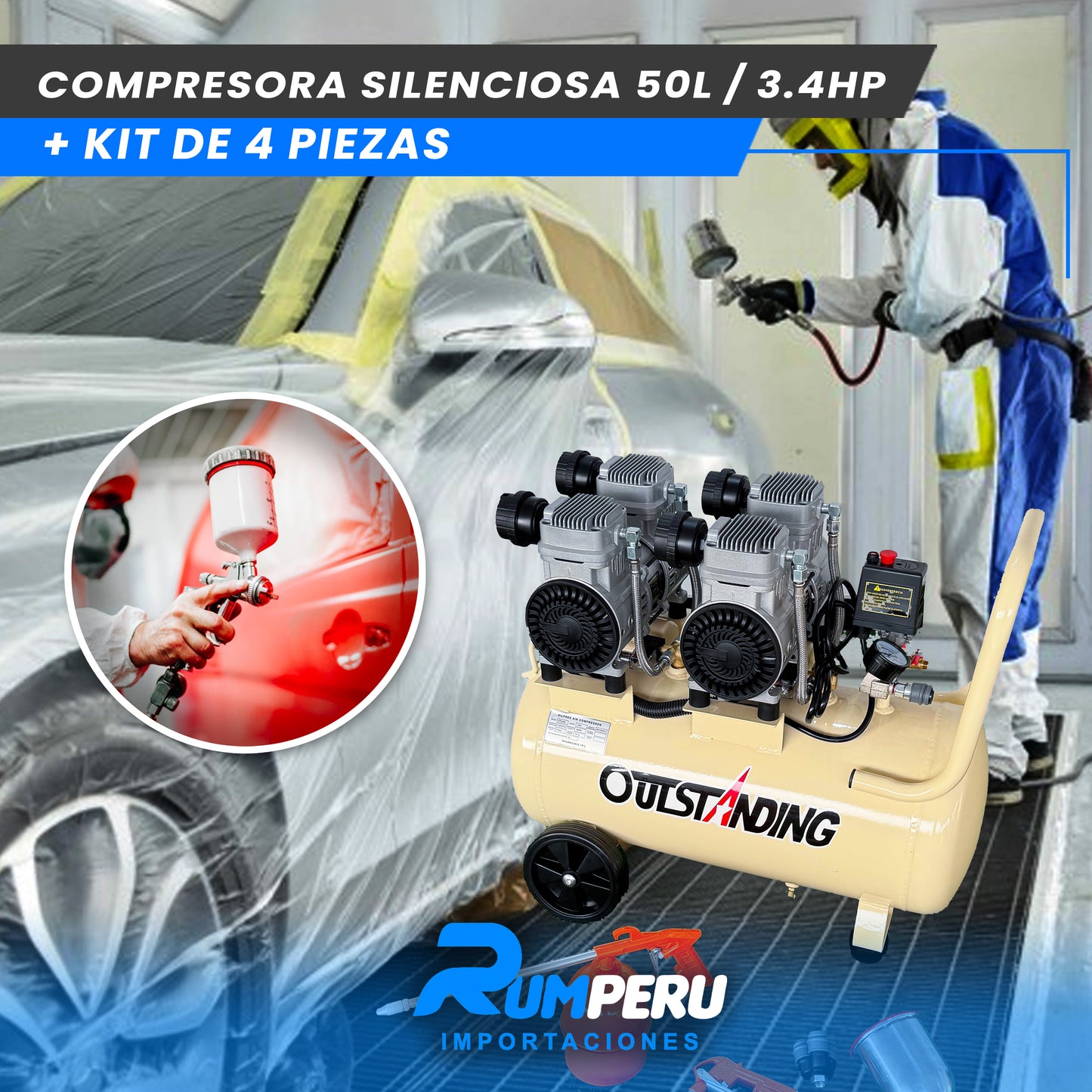 Comprensora Silenciosa 50 Litros + Kit de 5 Piezas