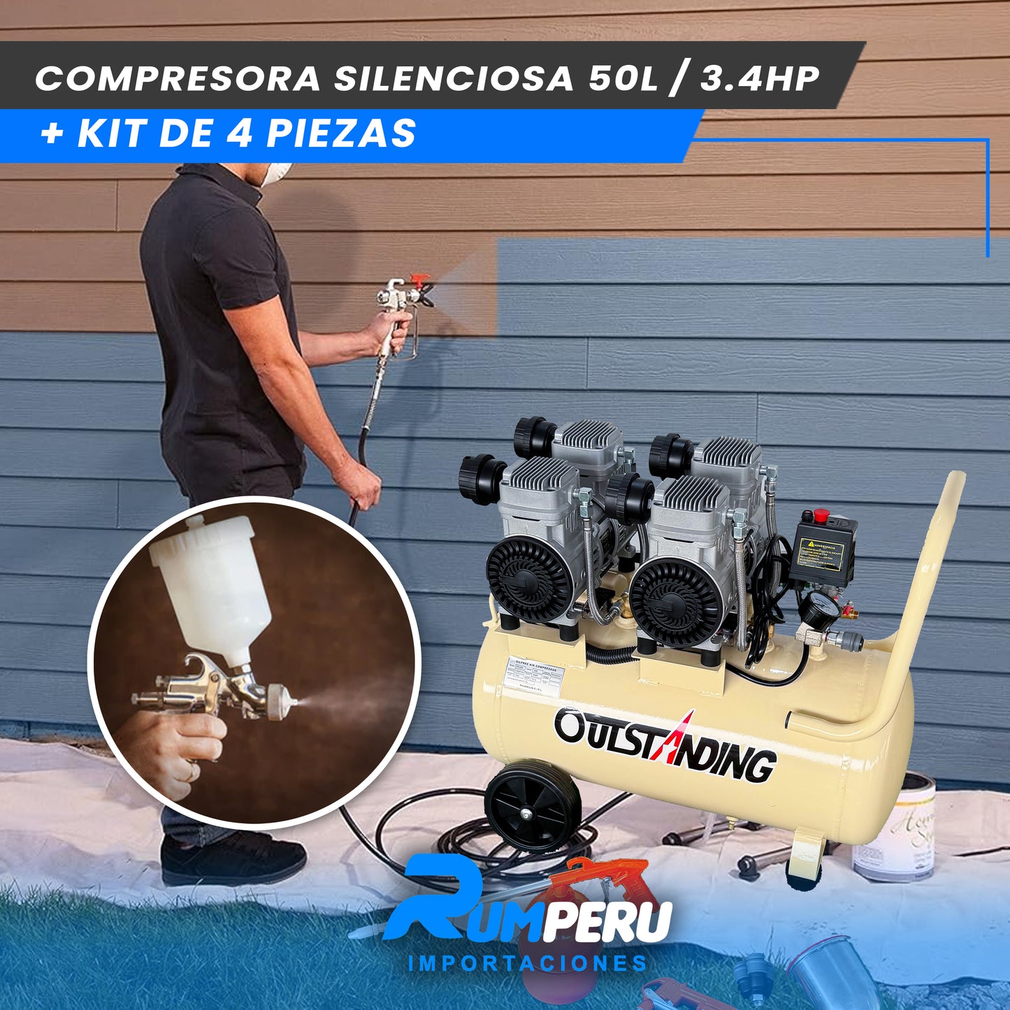 Comprensora Silenciosa 50 Litros + Kit de 5 Piezas