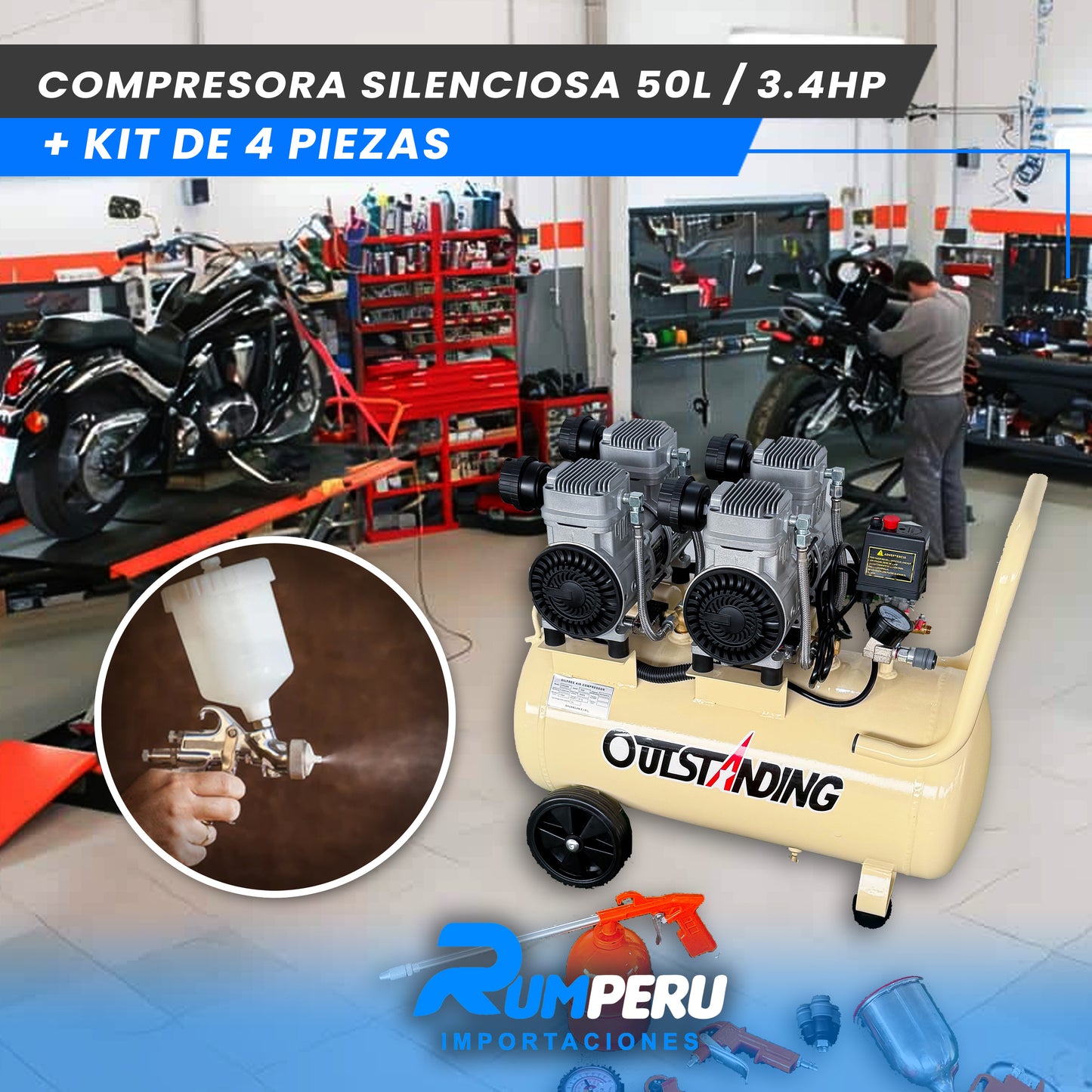 Comprensora Silenciosa 50 Litros + Kit de 5 Piezas