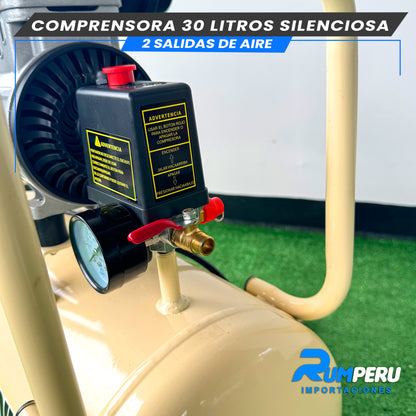 COMPRESORA 30 LITROS SILENCIOSA, 2 SALIDAS DE AIRE
