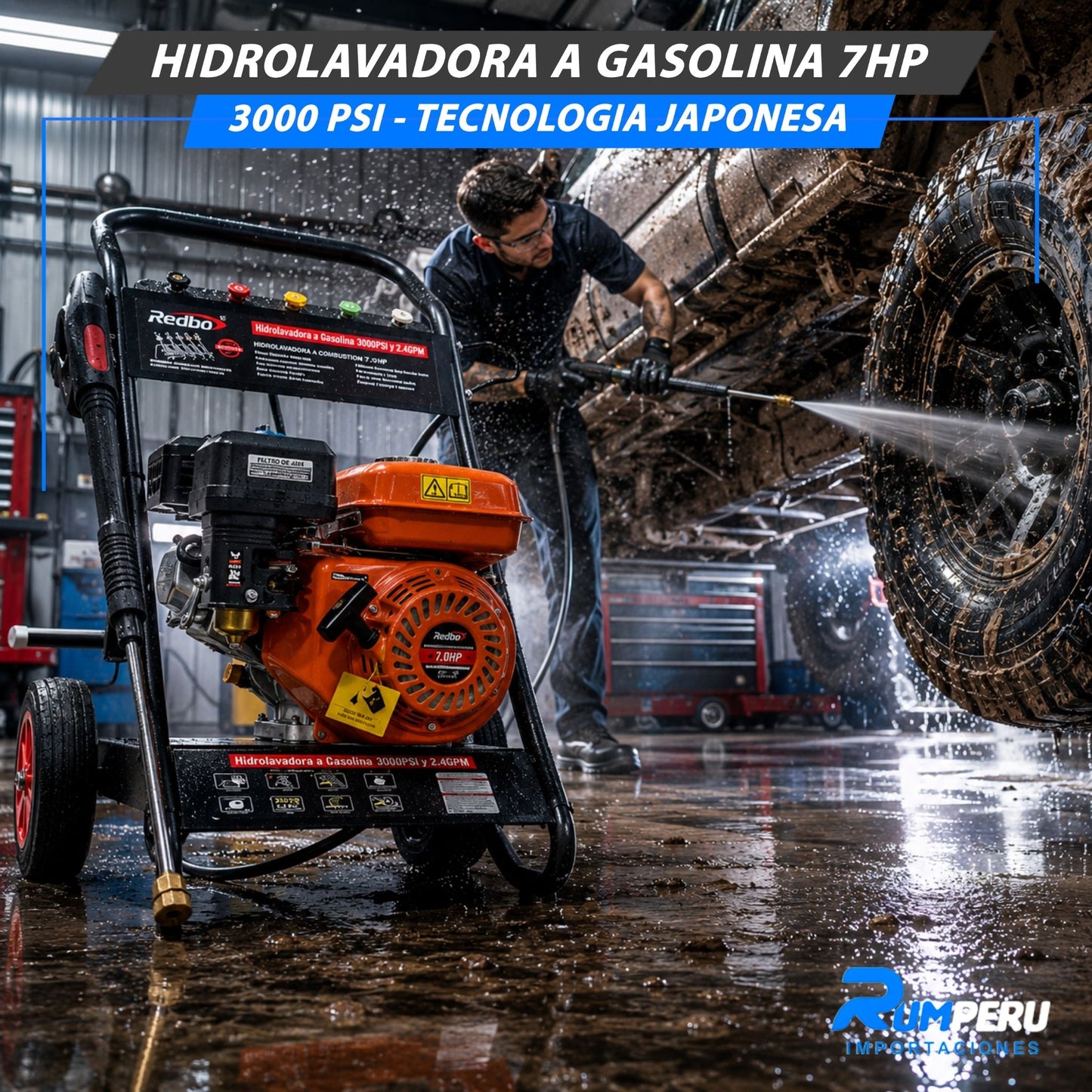 Hidrolavadora a gasolina 7 HP 3000 PSI tecnología japonesa