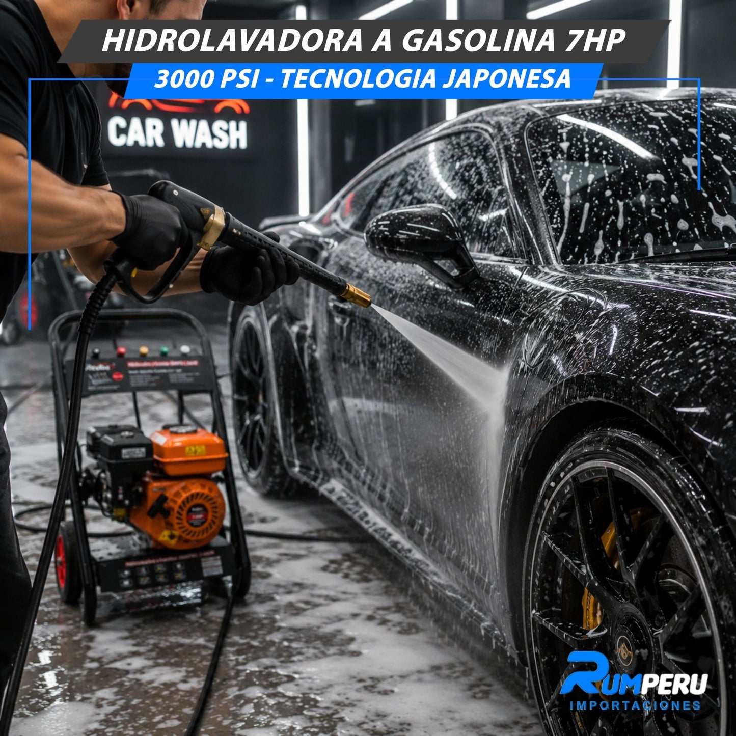 Hidrolavadora a gasolina 7 HP 3000 PSI tecnología japonesa