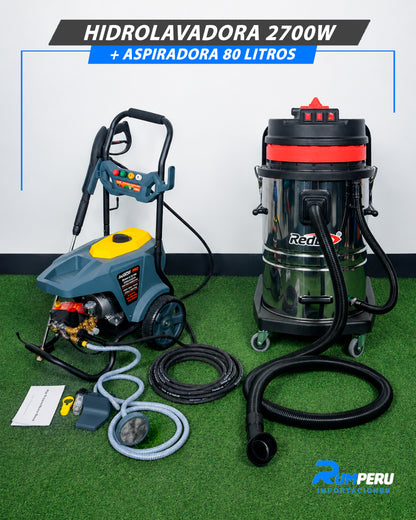 Hidrolavadora 2700W + Aspiradora 80 Litros