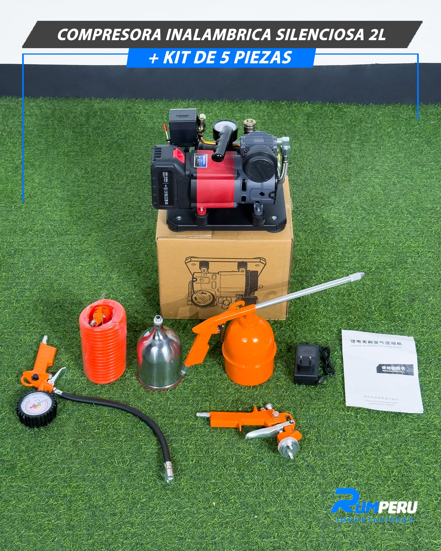 Compresora Inalámbrica Silenciosa 2L + Kit De 5 Piezas