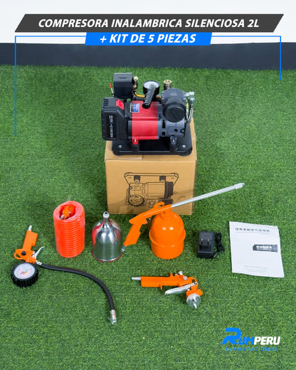 Compresora Inalámbrica Silenciosa 2L + Kit De 5 Piezas