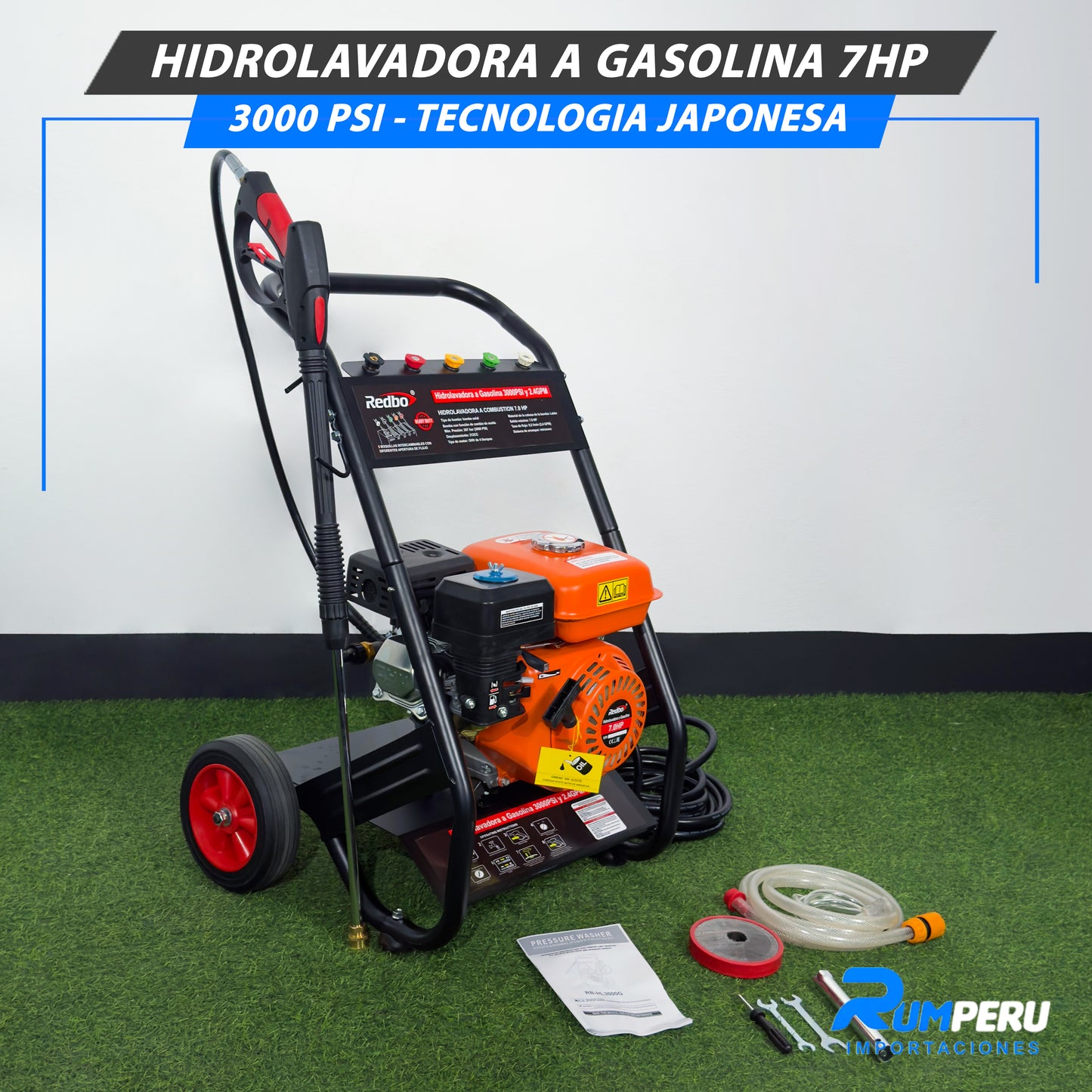 Hidrolavadora a gasolina 7 HP 3000 PSI tecnología japonesa