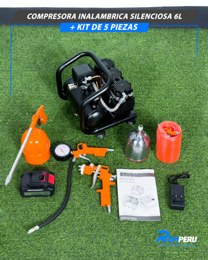 Compresora Inalámbrica Silenciosa 6L + Kit De 5 Piezas