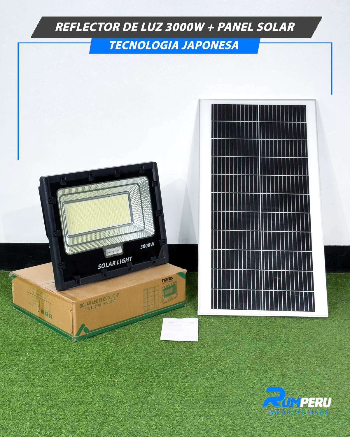 Reflector De Luz 3000W + Panel Solar Tecnología japonesa