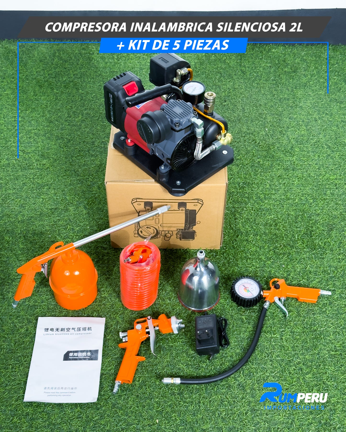 Compresora Inalámbrica Silenciosa 2L + Kit De 5 Piezas