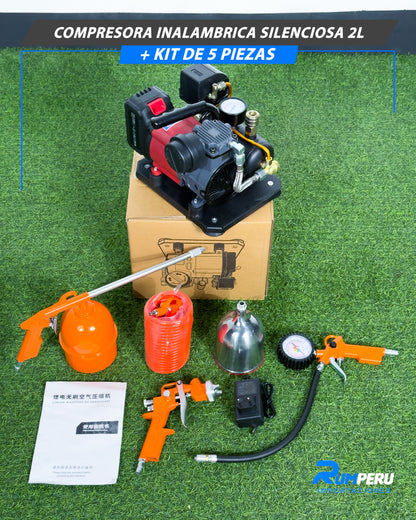 Compresora Inalámbrica Silenciosa 2L + Kit De 5 Piezas