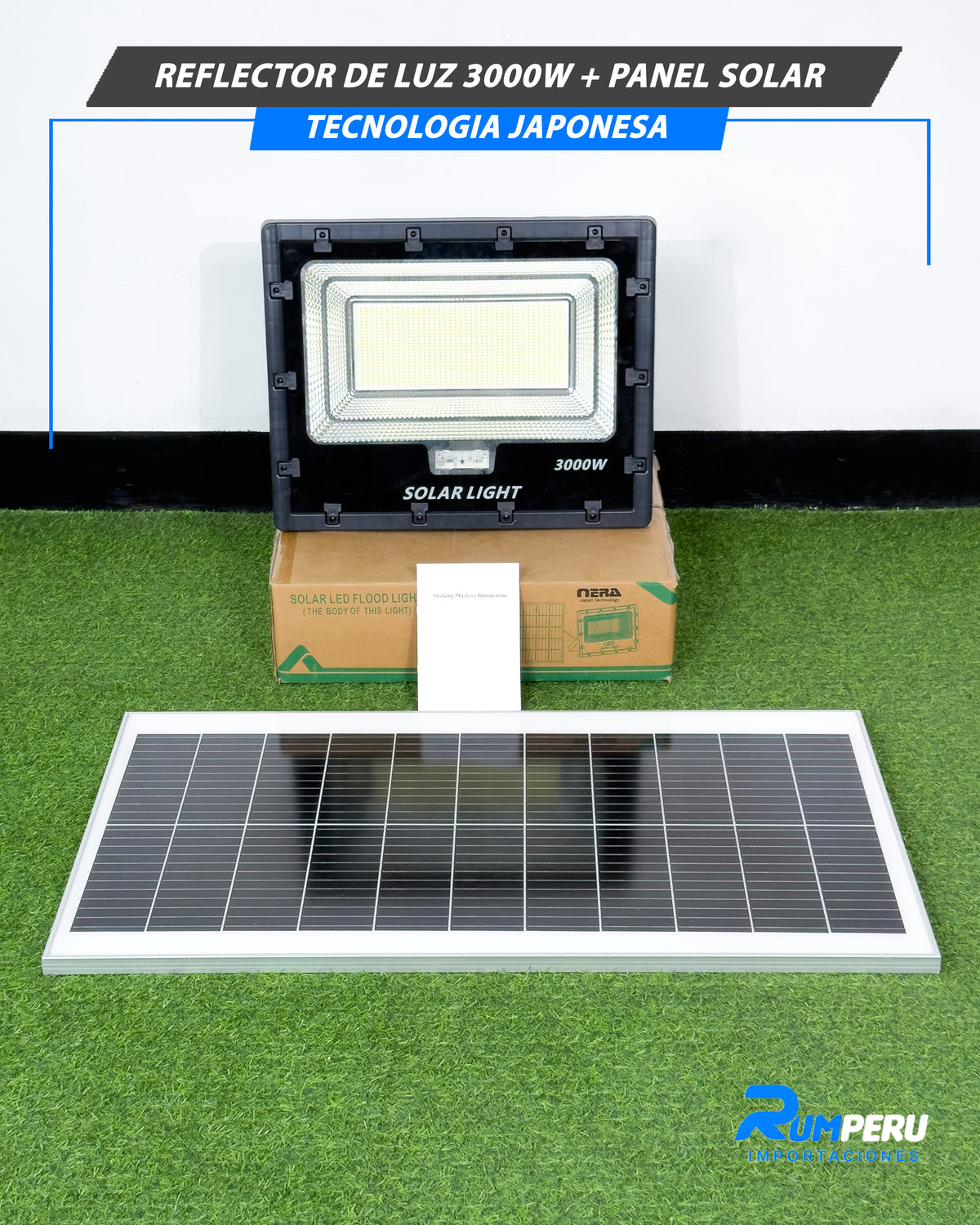 Reflector De Luz 3000W + Panel Solar Tecnología japonesa