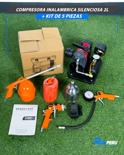 Compresora Inalámbrica Silenciosa 2L + Kit De 5 Piezas