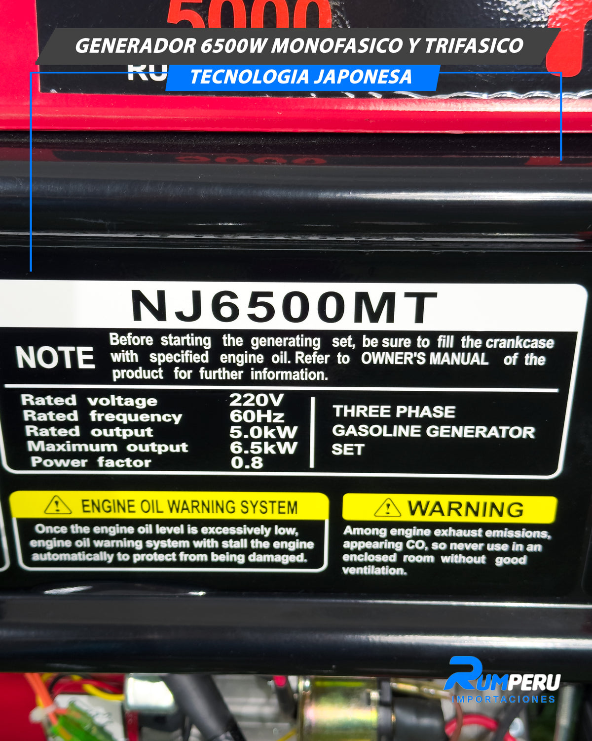 Generador 6500 watts monofásico y trifásico tecnología japonesa