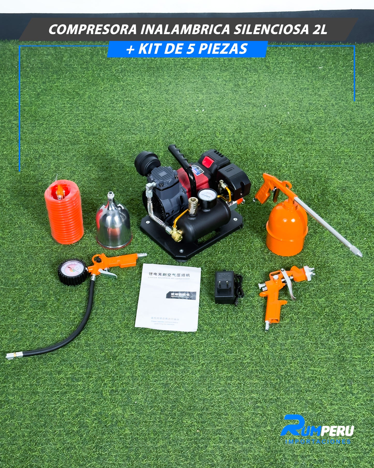 Compresora Inalámbrica Silenciosa 2L + Kit De 5 Piezas
