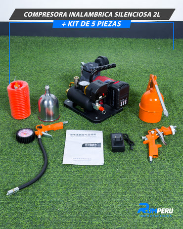 Compresora Inalámbrica Silenciosa 2L + Kit De 5 Piezas