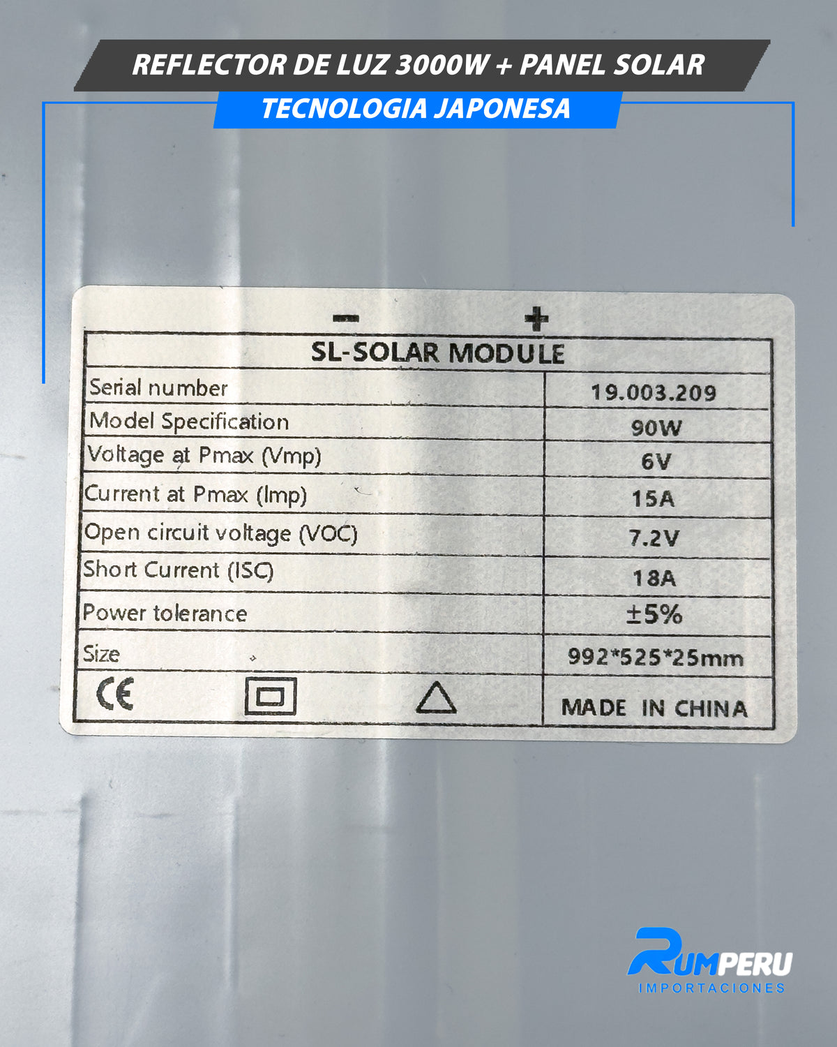 Reflector De Luz 3000W + Panel Solar Tecnología japonesa