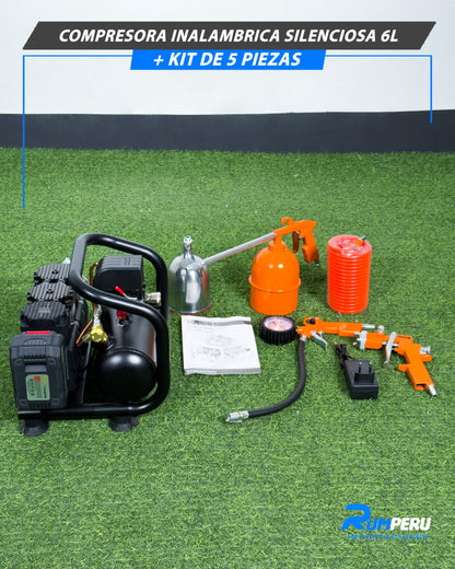 Compresora Inalámbrica Silenciosa 6L + Kit De 5 Piezas