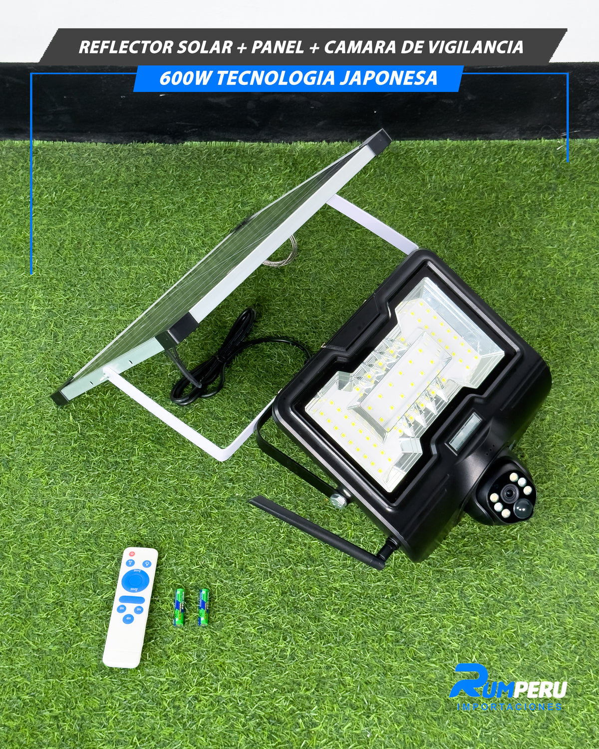Reflector Solar + Panel + Cámara De Vigilancia 600W Tecnología Japonesa