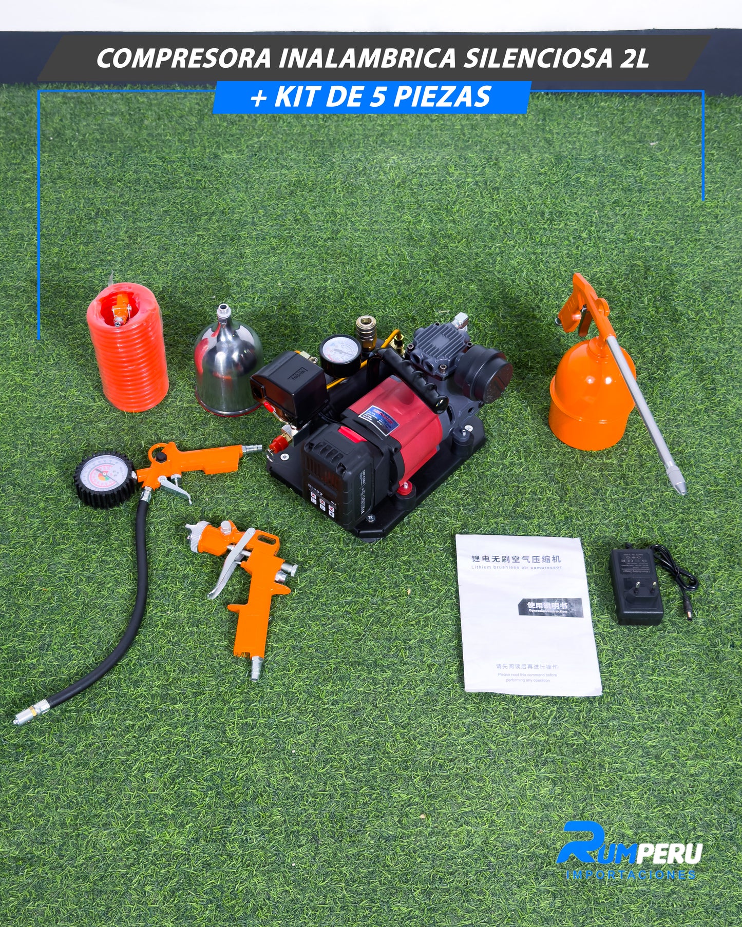 Compresora Inalámbrica Silenciosa 2L + Kit De 5 Piezas