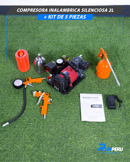 Compresora Inalámbrica Silenciosa 2L + Kit De 5 Piezas