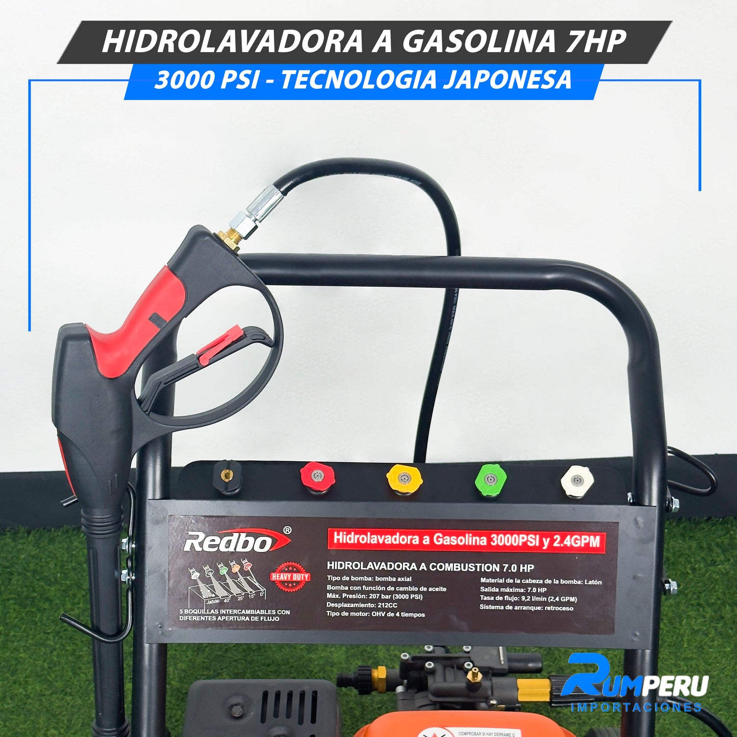 Hidrolavadora a gasolina 7 HP 3000 PSI tecnología japonesa