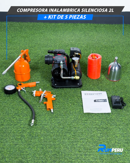 Compresora Inalámbrica Silenciosa 2L + Kit De 5 Piezas
