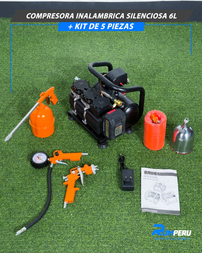 Compresora Inalámbrica Silenciosa 6L + Kit De 5 Piezas
