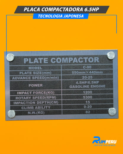 ¡Placa Compactadora 6.5 HP – Tecnología Japonesa!