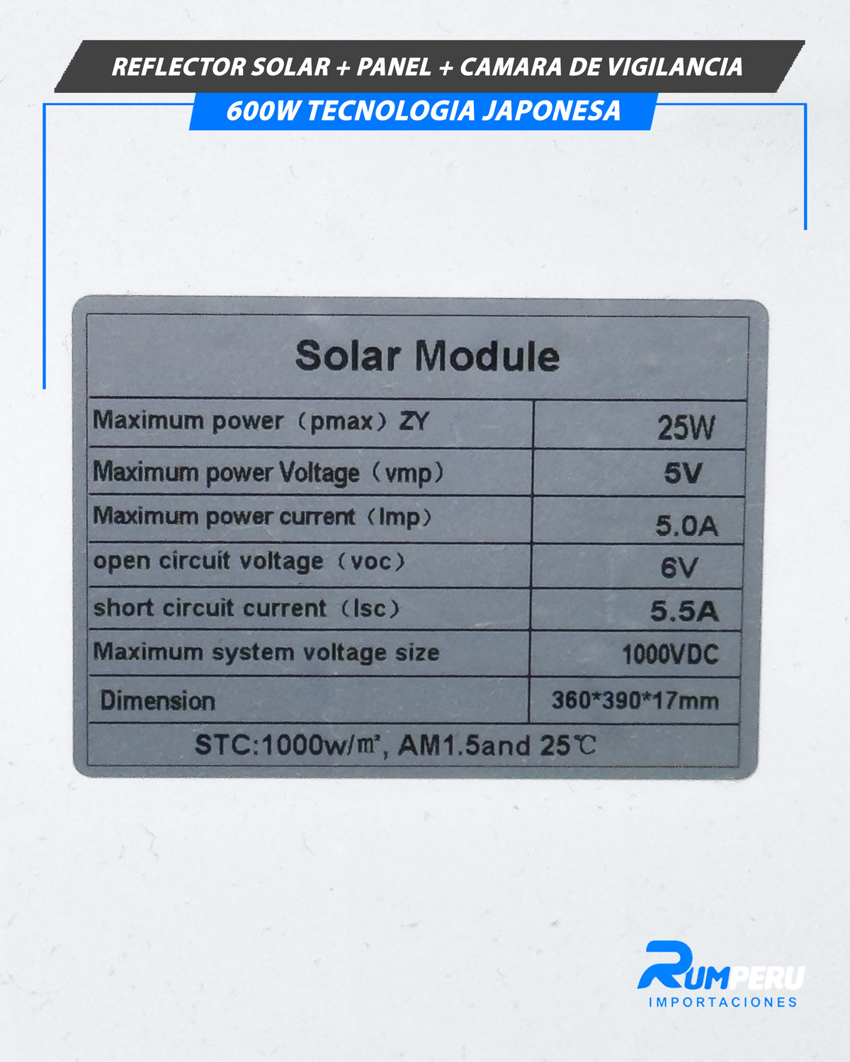 Reflector Solar + Panel + Cámara De Vigilancia 600W Tecnología Japonesa