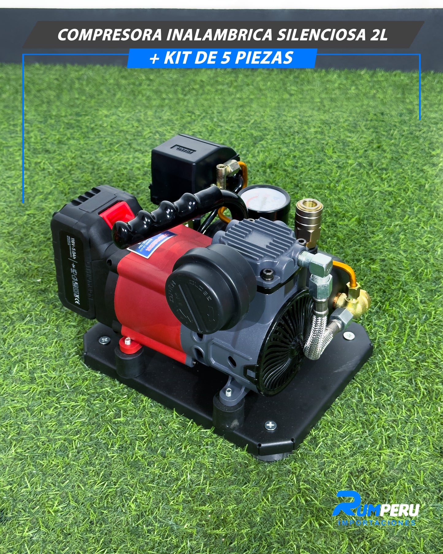 Compresora Inalámbrica Silenciosa 2L + Kit De 5 Piezas