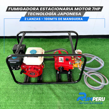 FUMIGADORA ESTACIONARIA MOTOR 7HP TECNOLOGÍA JAPONESA 2 LANZAS - 100 MTS DE MANGERA