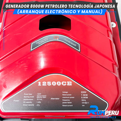 Generador 8000W Petrolero tecnología japonesa, arranque eléctrico y Manual
