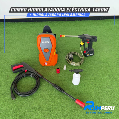 COMBO HIDROLAVADORA ELÉCTRICA 1450W + HIDROLAVADORA  INALÁMBRICA