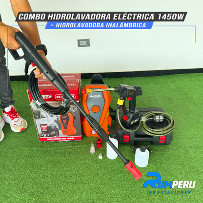COMBO HIDROLAVADORA ELÉCTRICA 1450W + HIDROLAVADORA  INALÁMBRICA