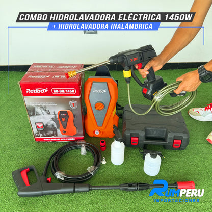 COMBO HIDROLAVADORA ELÉCTRICA 1450W + HIDROLAVADORA  INALÁMBRICA
