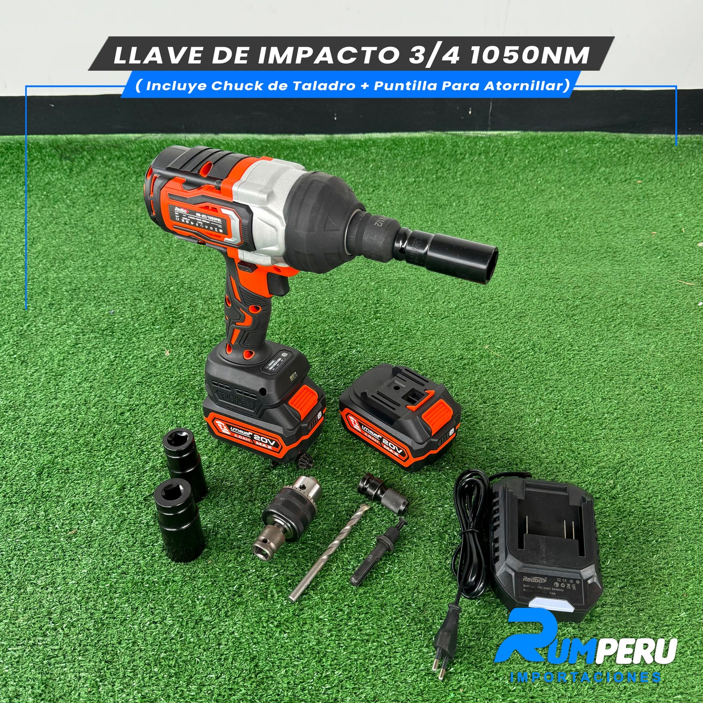 LLAVE D IMPACTO 3/4 1050NM (INCLUYE CHUCK DE TALADRO + PUNTILLA PARA ATORNILLAR)
