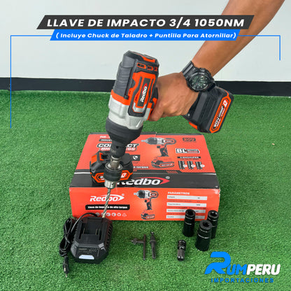 LLAVE D IMPACTO 3/4 1050NM (INCLUYE CHUCK DE TALADRO + PUNTILLA PARA ATORNILLAR)
