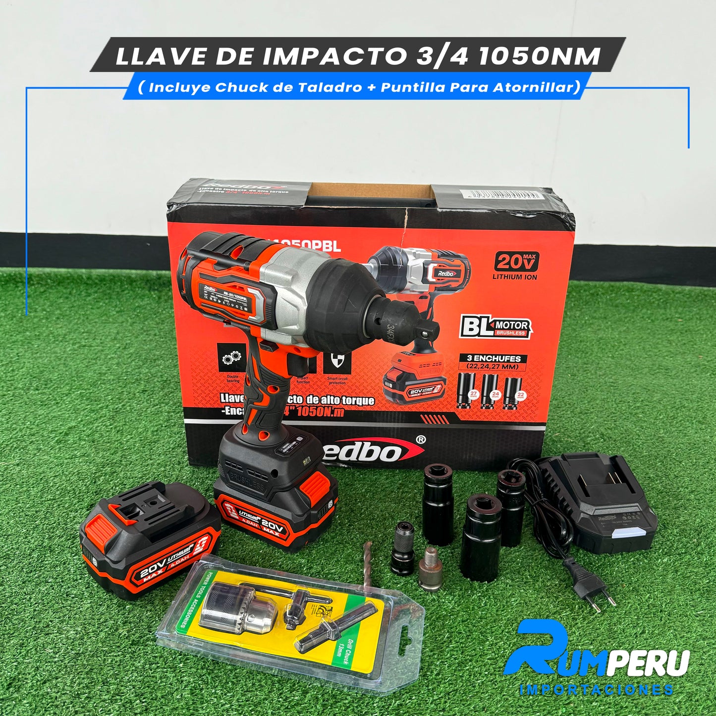 LLAVE D IMPACTO 3/4 1050NM (INCLUYE CHUCK DE TALADRO + PUNTILLA PARA ATORNILLAR)