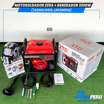 Motosoldador 220A+ Generador 3200W (Tecnología Japonesa)