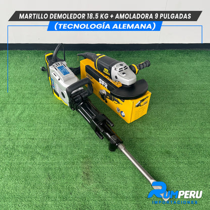 Martillo demoledor 18.5 KG + Amoladora 9 pulgadas (Tecnología Alemana )