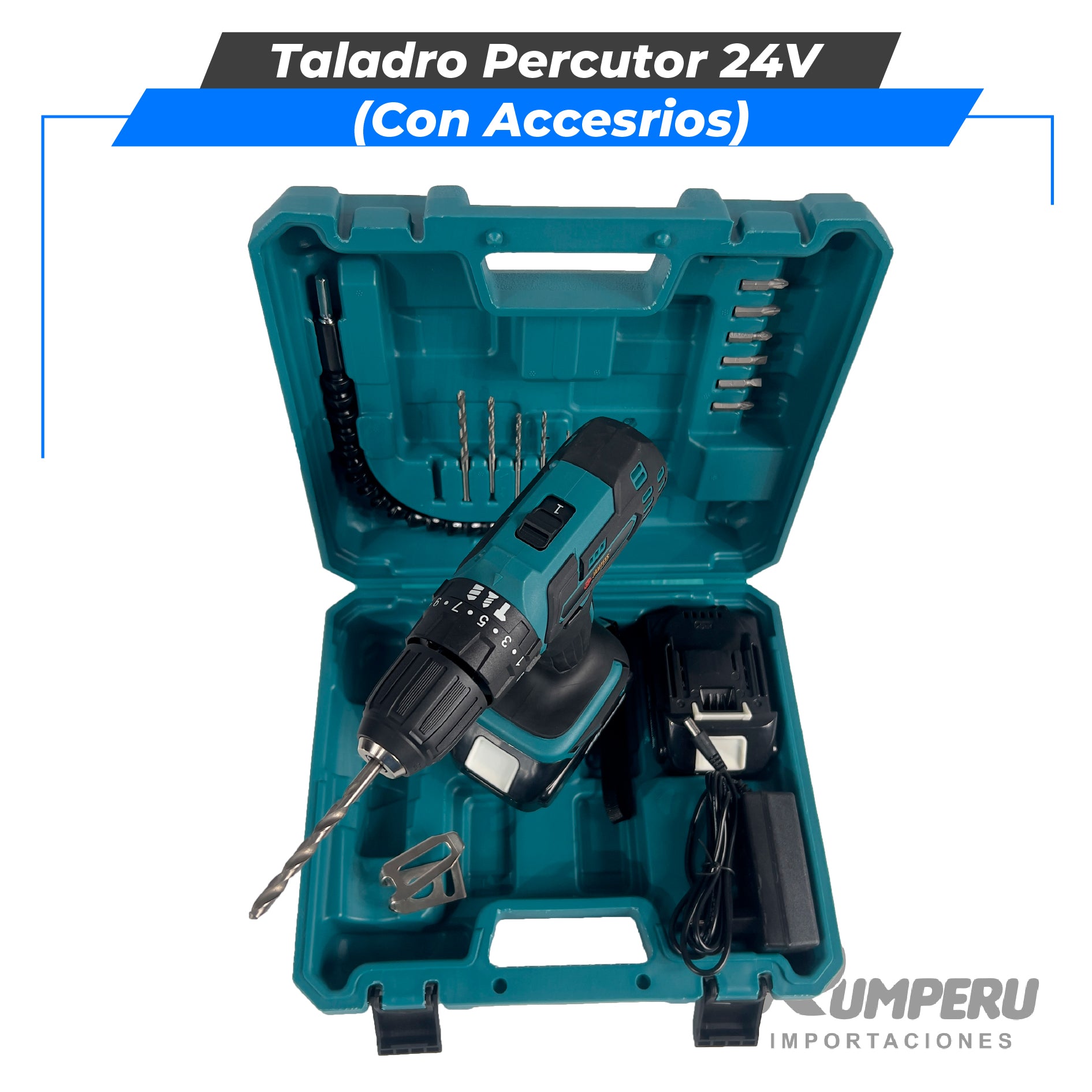 Taladro percutor 24V con Accesorios