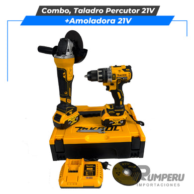 Combo, Taladro Percutor + Amoladora 21V