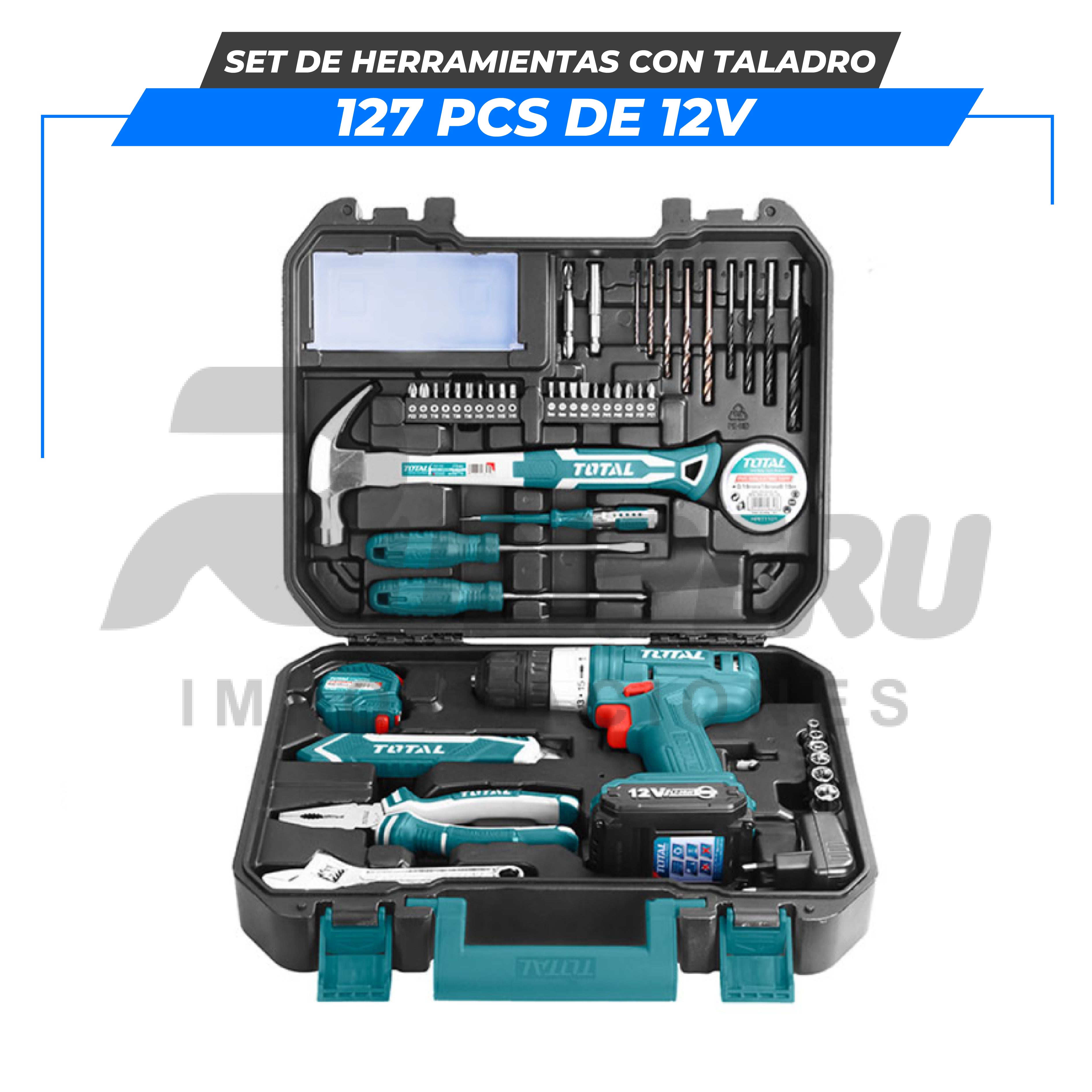 Set de herramientas con Atornillador 12V 127 Pcs TOTAL