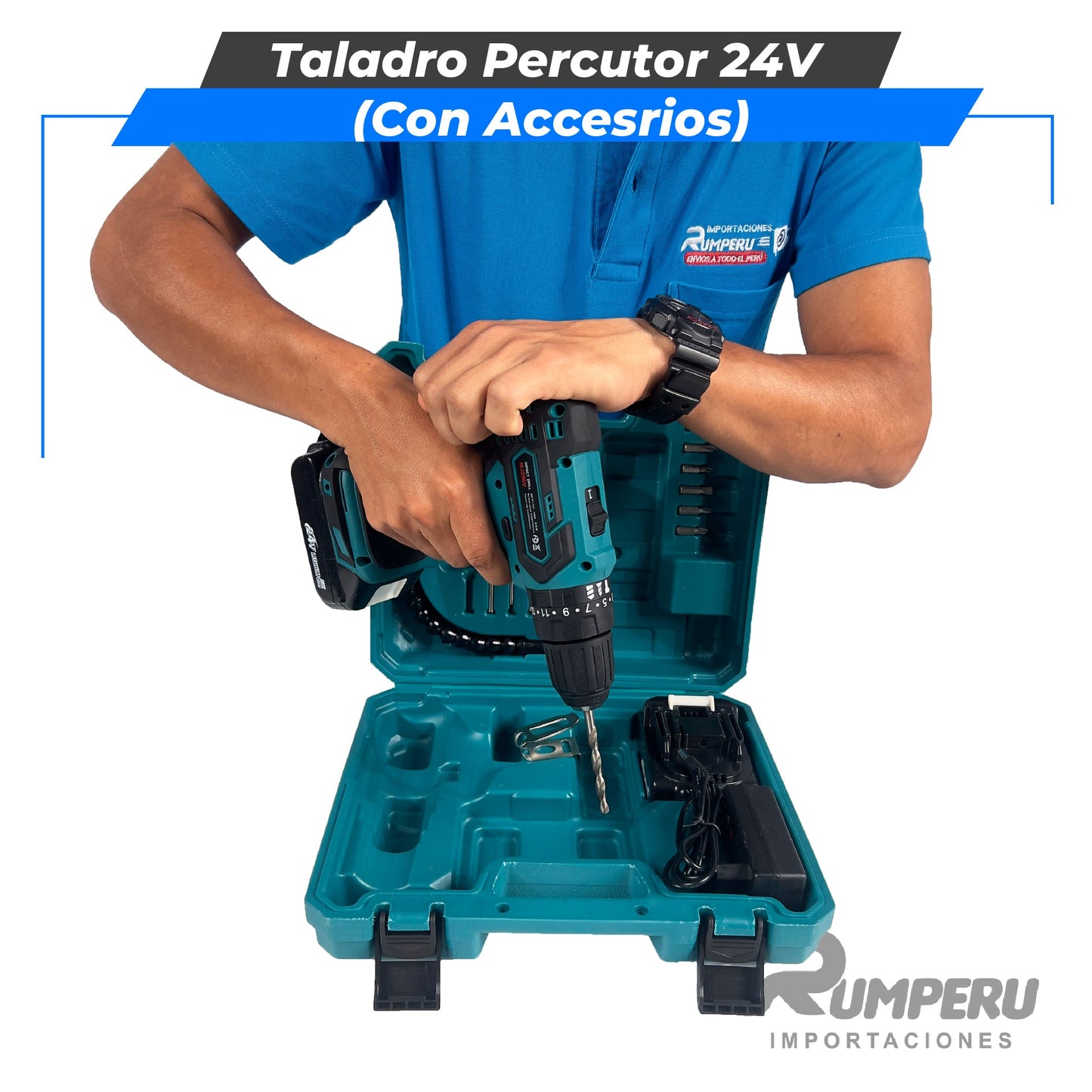 Taladro percutor 24V con Accesorios