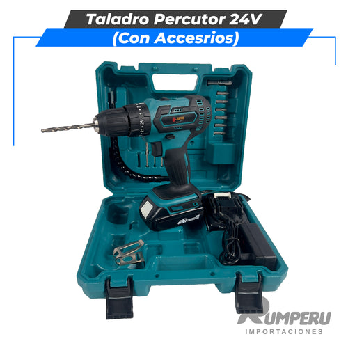 Taladro percutor 24V con Accesorios