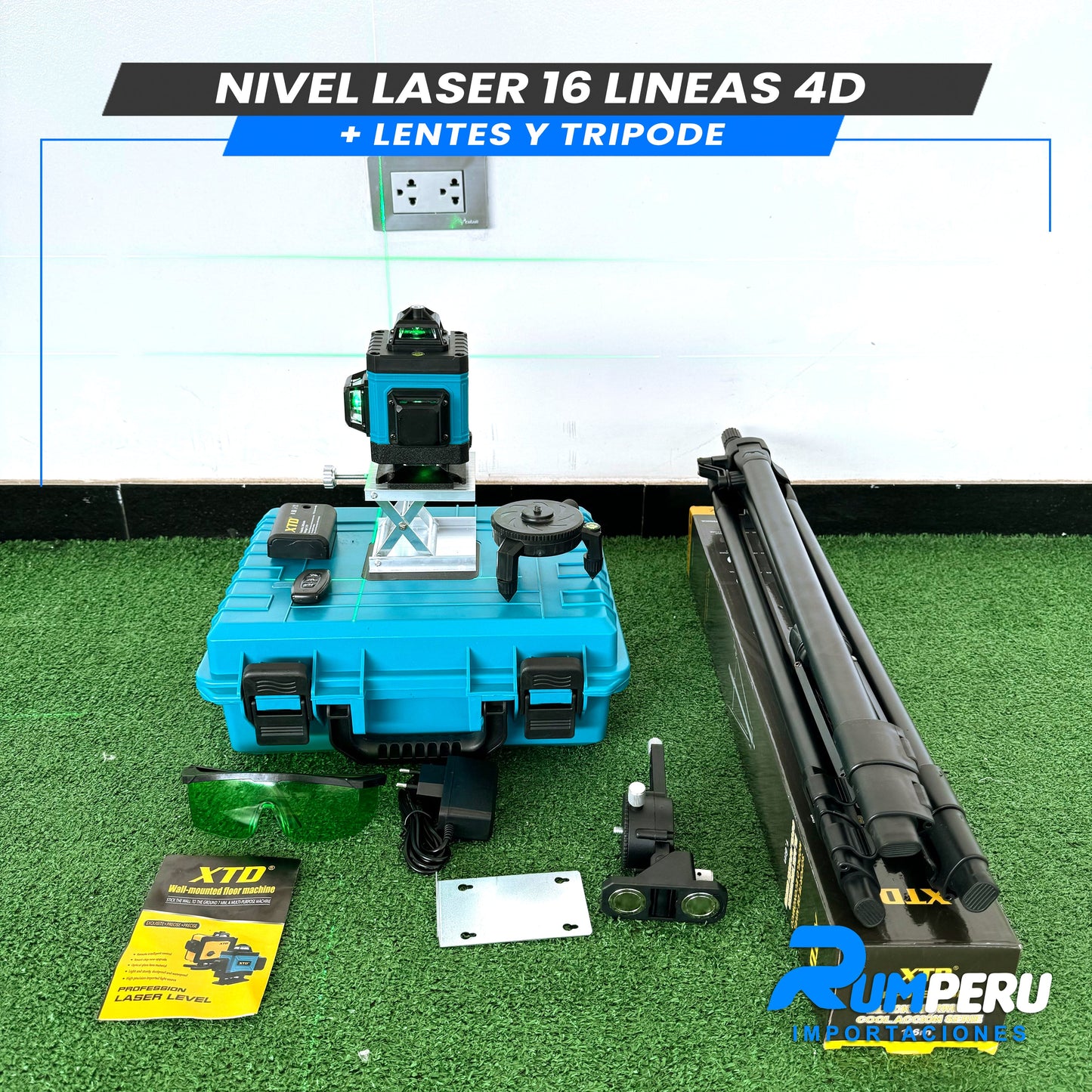 Nivel Laser 16 Lineas 4D (Trípode + Lentes)