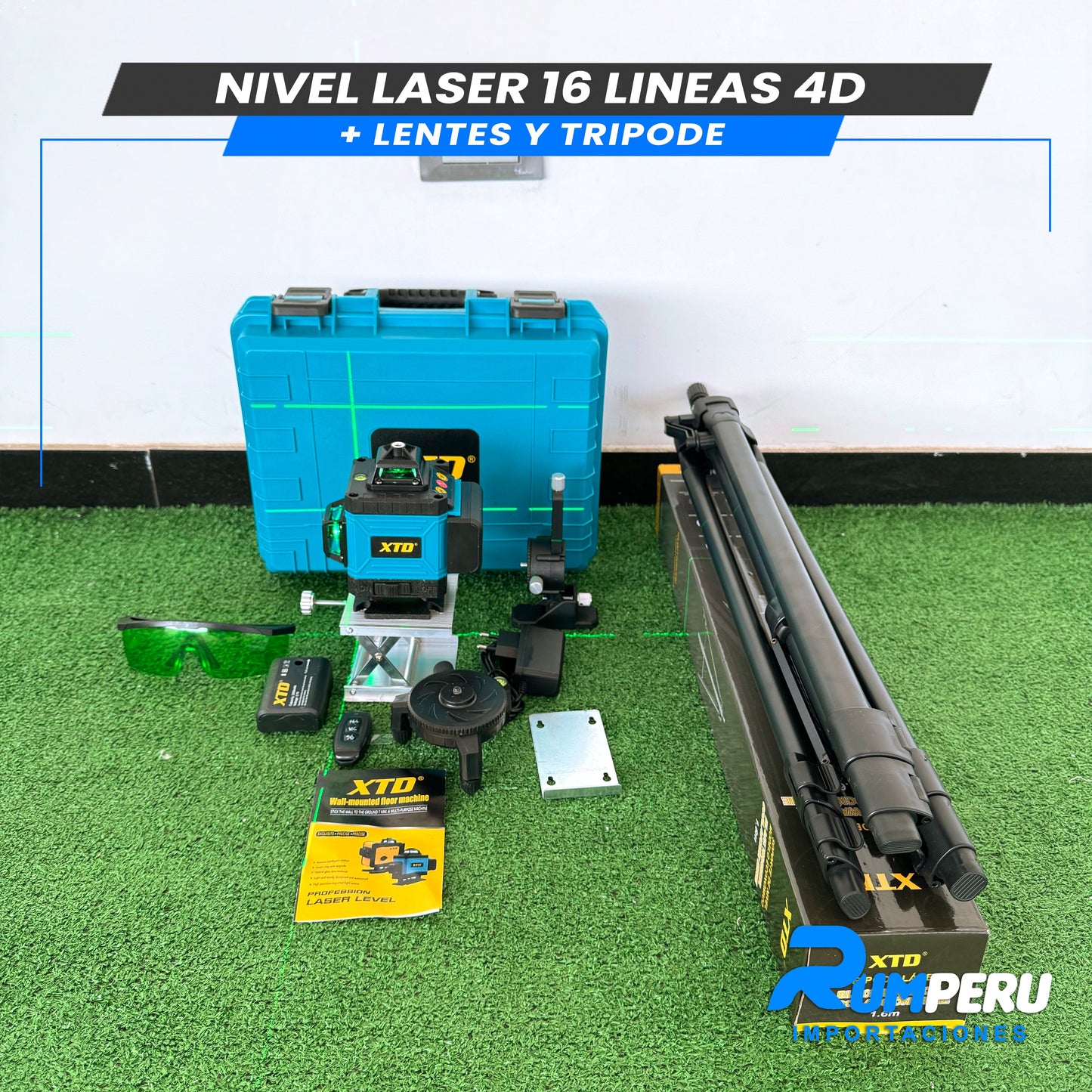 Nivel Laser 16 Lineas 4D (Trípode + Lentes)