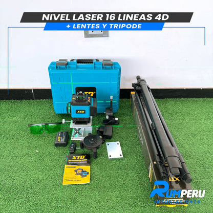 Nivel Laser 16 Lineas 4D (Trípode + Lentes)