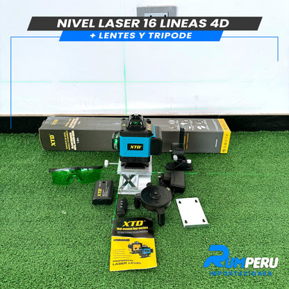 Nivel Laser 16 Lineas 4D (Trípode + Lentes)