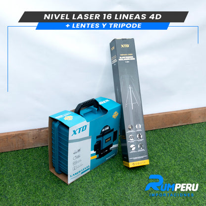 Nivel Laser 16 Lineas 4D (Trípode + Lentes)